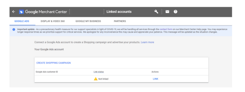 Merchant Center - Google Ads Linking Request